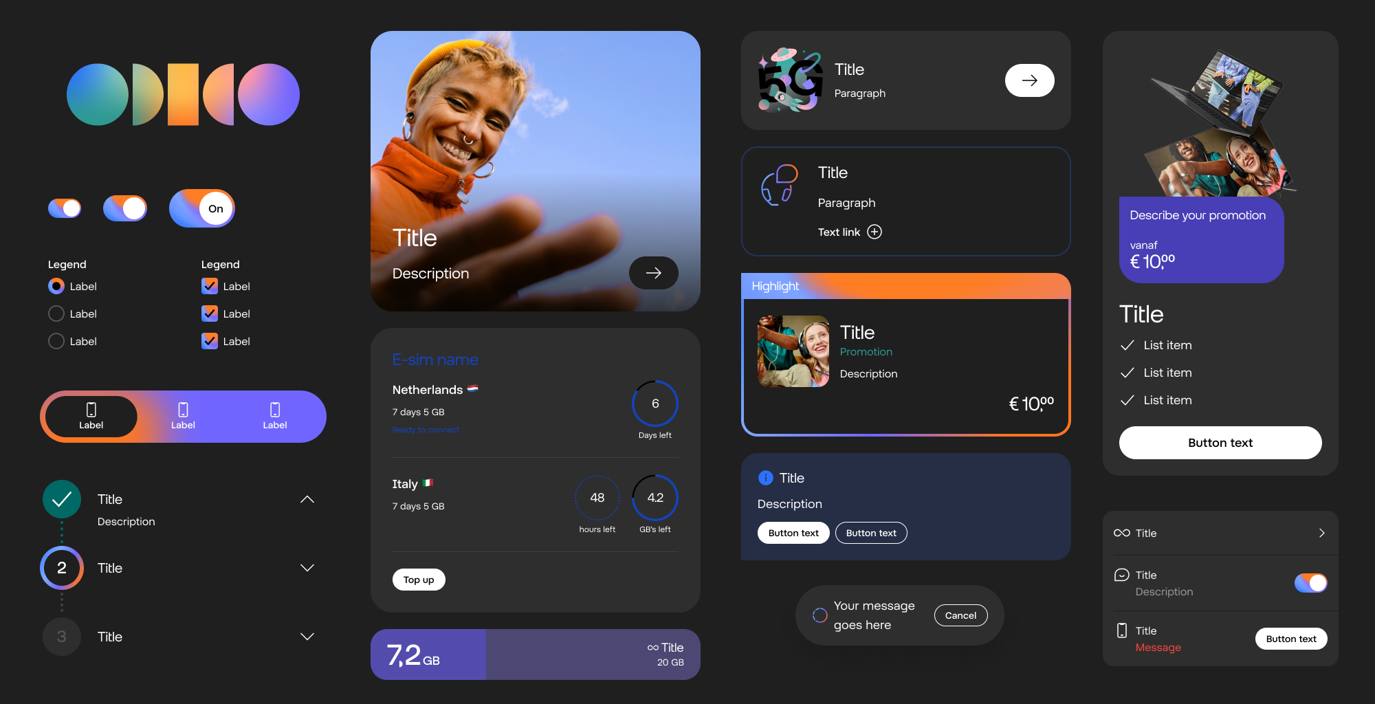 Odido components dark mode